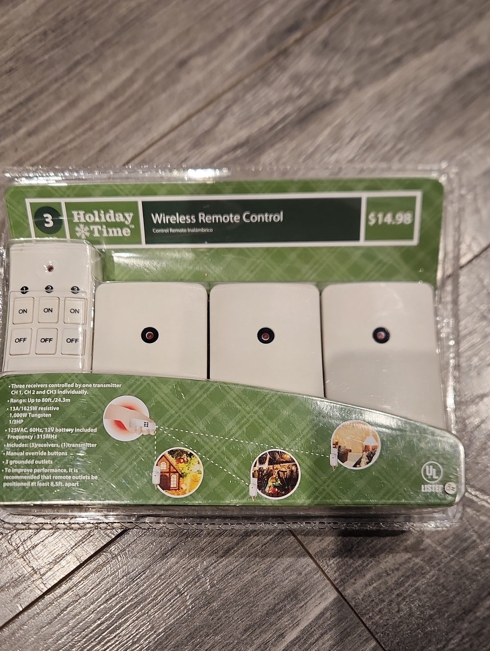 NWT Holiday Time 3 Set Wireless Remote   Receivers & One Remote Range To 80 Ft